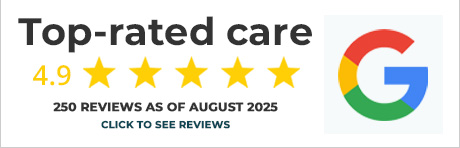 Top-rated care, 4.9 stars, 250 Google reviews
